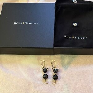 Ross-Simons Black Cat Drop Earrings in Silver-Tone